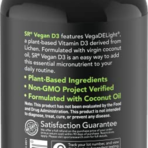 Vegan Vitamin D3 5000iu 125mcg with Coconut Oil | 100% Plant-Ba...