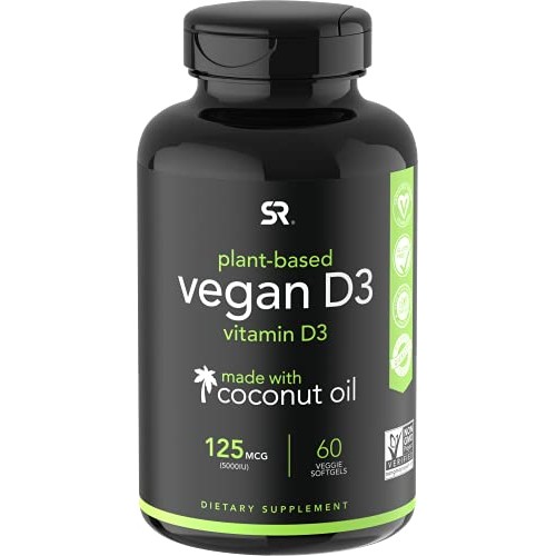 Vegan Vitamin D3 5000iu 125mcg with Coconut Oil | 100% Plant-Ba...