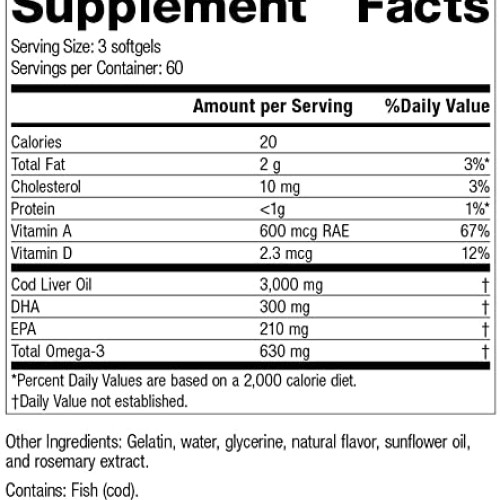 Standard Process Cod Liver Oil - EPA and DHA - Whole Food Eye Sup...