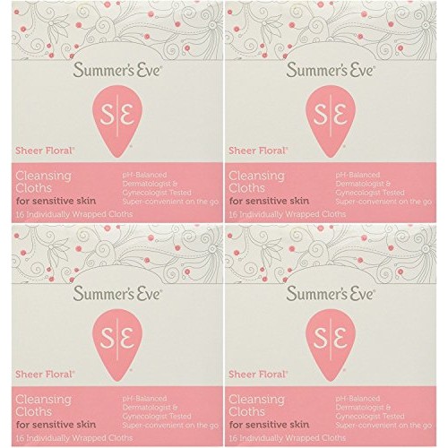 Summers Eve Cleansing Cloth Sheer Floral, 16 Count Pack of 4 b...