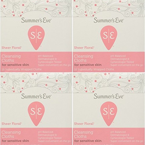 Summers Eve Cleansing Cloth Sheer Floral, 16 Count Pack of 4 b...