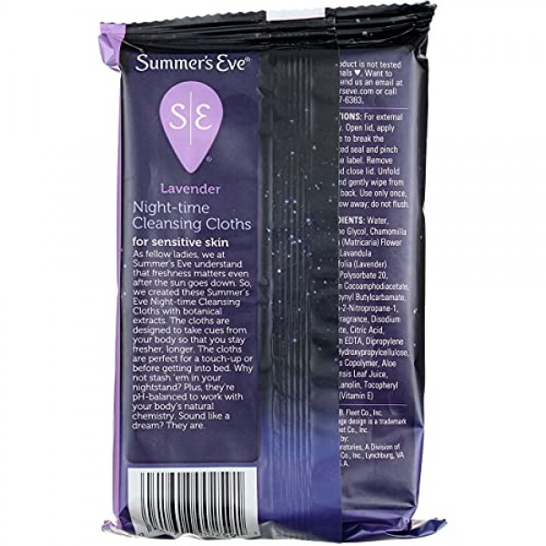 Summers Eve Lavender Night-Time Cleansing Cloth Sensitive Skin, ...