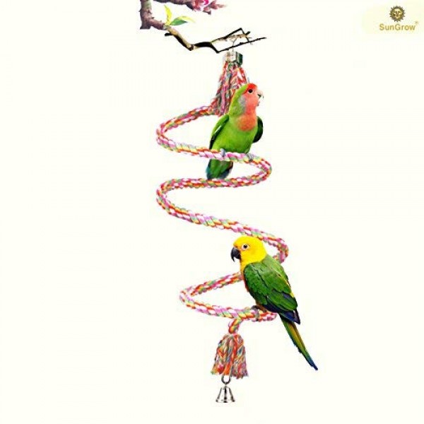 59” Rope Perch for Parrots, Bungee Bird Toy, Improves Balance, Co...