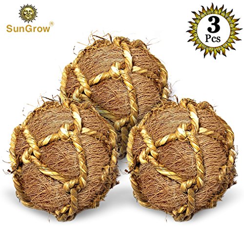 SunGrow Coconut Fiber Rabbit Balls, 3”, Twine Rope Balls, 3 pcs p...