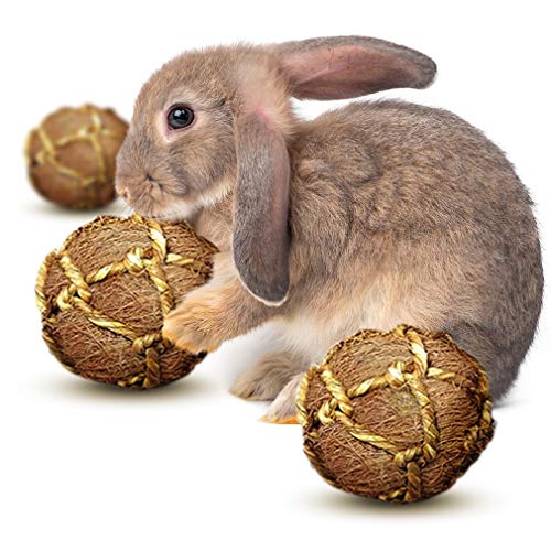 SunGrow Coconut Fiber Rabbit Balls, 3”, Twine Rope Balls, 3 pcs p...
