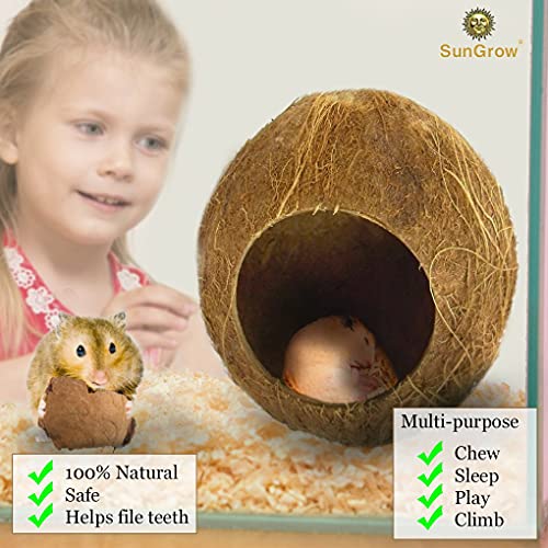 SunGrow Coconut Shell House for Hamsters, 14-16 Inches Circumfere...