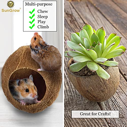 SunGrow Coconut Shell House for Hamsters, 14-16 Inches Circumfere...