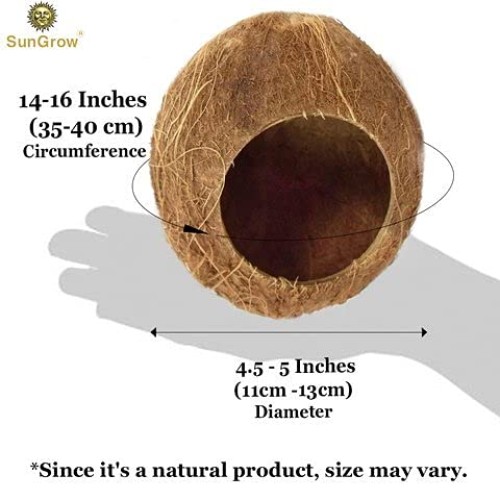 SunGrow Coconut Shell House for Hamsters, 14-16 Inches Circumfere...