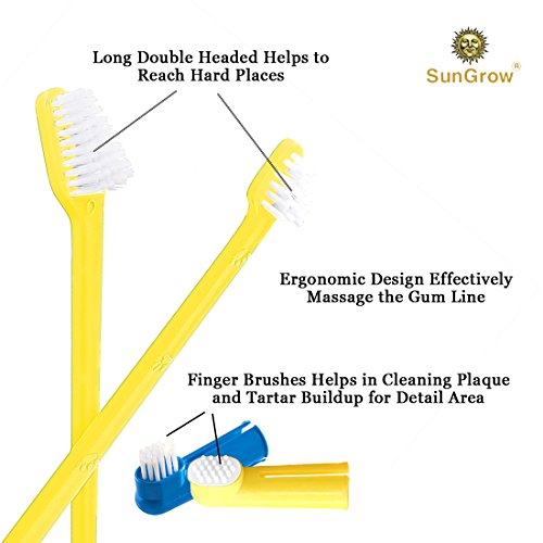 SunGrow Dog Toothbrush Set, Dual-Headed Brush and 2 Bonus Finger ...