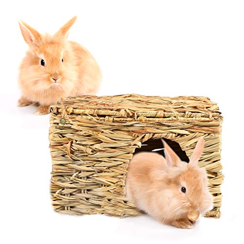SunGrow Rabbit Grass House, Folding Woven Hut & Mat for Laying or...