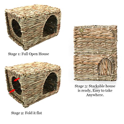 SunGrow Rabbit Grass House, Folding Woven Hut & Mat for Laying or...