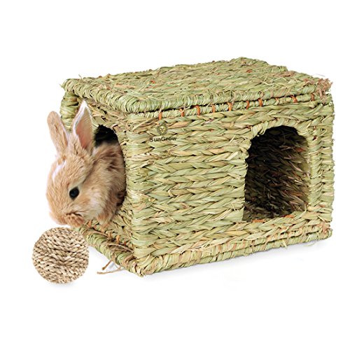 SunGrow Rabbit Grass House, Folding Woven Hut & Mat for Laying or...