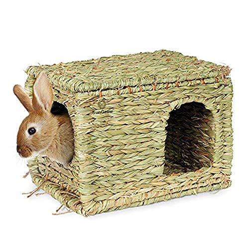 SunGrow Rabbit Grass House, Folding Woven Hut & Mat for Laying or...