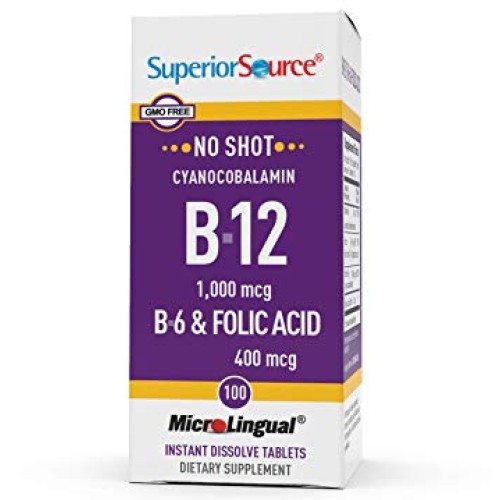 Superior Source No Shot Vitamin B12 Cyanocobalamin 1000 mcg, B6...