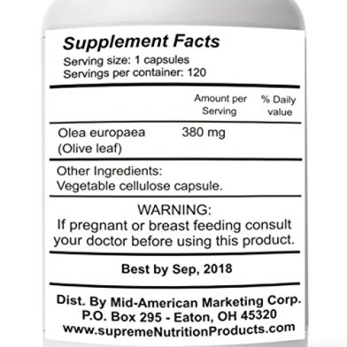Supreme Nutrition Olive Leaf Supreme, 120 Pure 375 mg Capsules | ...