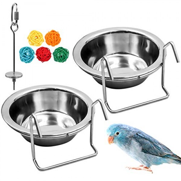 2 Pack Bird Feeder Birds Bowls Stainless Steel Dishes Coop Cups w...