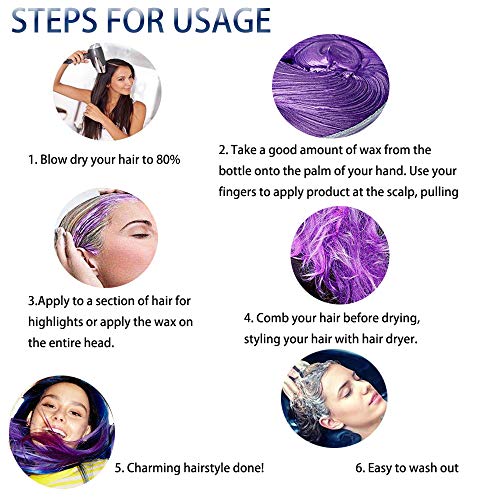 Purple Hair Color Wax, Natural Hairstyle Wax 4.23 oz, Temporary H...