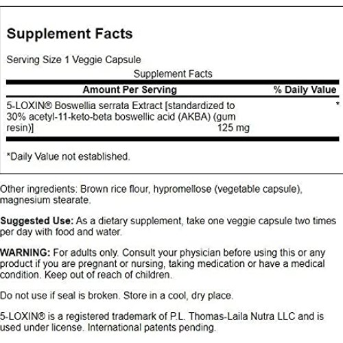 Swanson Boswellia Serrata Extract 125 Milligrams 60 Veg Capsules