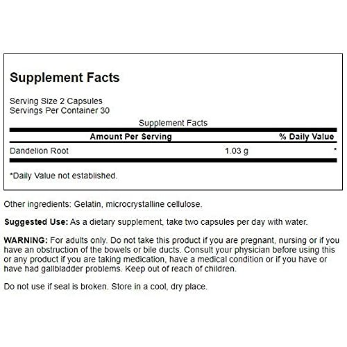 Swanson Dandelion Root 515 Milligrams 60 Capsules