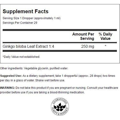 Swanson Ginkgo Biloba Liquid Extract Alcohol- & Sugar-Free 1 fl...