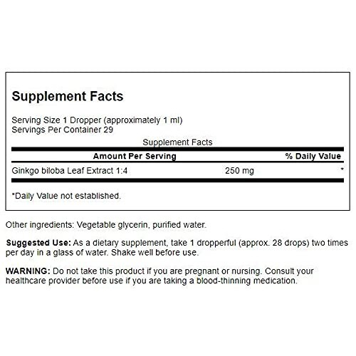 Swanson Ginkgo Biloba Liquid Extract Alcohol- & Sugar-Free 1 fl...