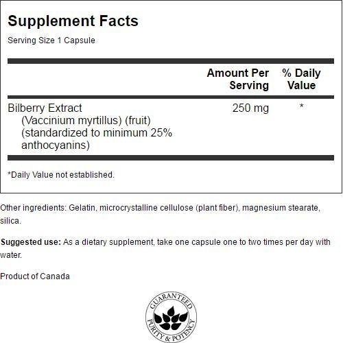 Swanson Maximum Strength Bilberry 250 Milligrams 60 Capsules