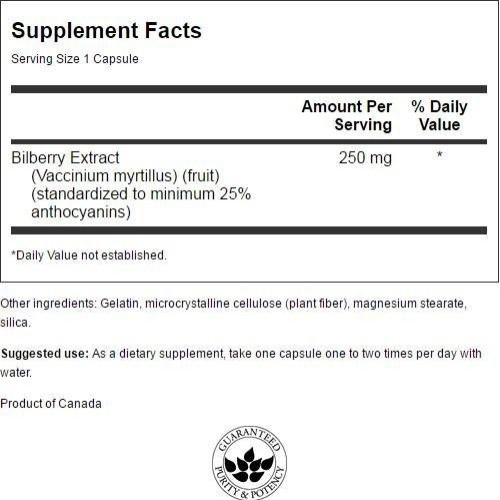Swanson Maximum Strength Bilberry 250 Milligrams 60 Capsules