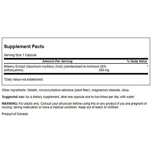 Swanson Maximum Strength Bilberry 250 Milligrams 60 Capsules
