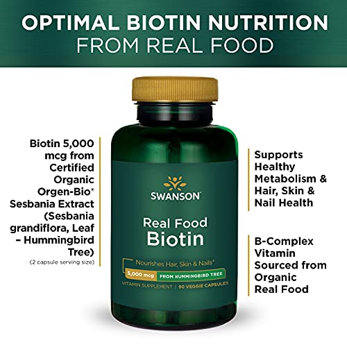Swanson Real Food Biotin Vitamin B-7 Hair Skin Nail Metabolism He...