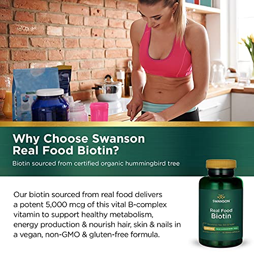 Swanson Real Food Biotin Vitamin B-7 Hair Skin Nail Metabolism He...