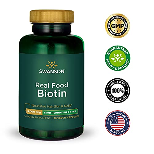 Swanson Real Food Biotin Vitamin B-7 Hair Skin Nail Metabolism He...