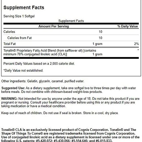 Swanson Tonalin Cla Safflower Oil Blend 1000 Milligrams 180 Sgels