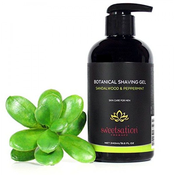 Botanical Shaving Gel, Sandalwood & Peppermint, 8oz All Natural S...