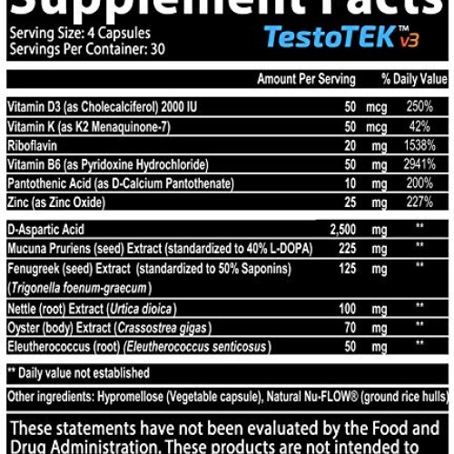 TestoTEK v3.0 #1 Rated All Natural T Boost - 30 Da...