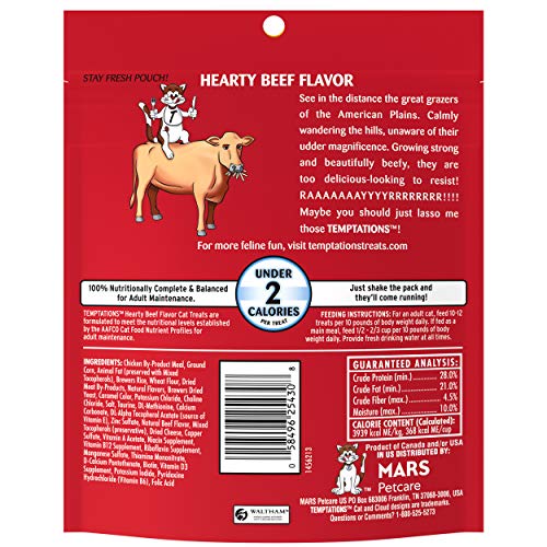 TEMPTATIONS Classic Crunchy and Soft Cat Treats Hearty Beef Flavo...