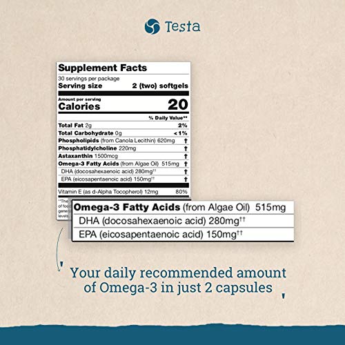 Vegan Omega 3 Krill Supplement – DHA, EPA, Astaxanthin + Phosphol...