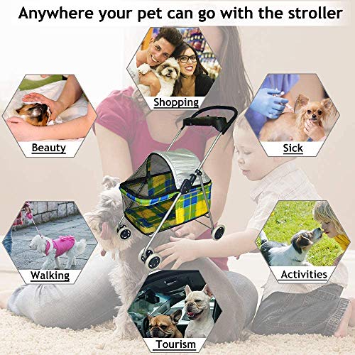 Tffnew, Dog Stroller Pet Stroller Cat Strollers 4 Wheels Doggie C...