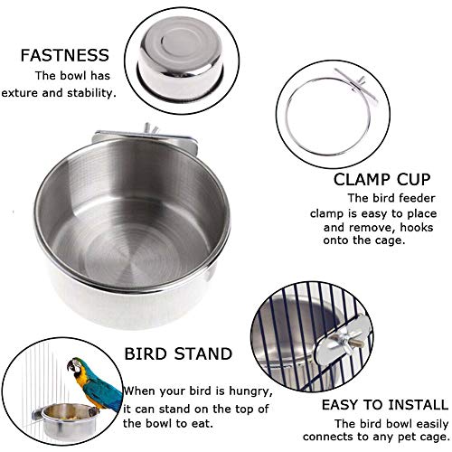 Parrot Feeding Bowls, Bird Cage Cups Holder - Stainless Steel Foo...