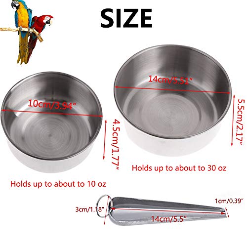 Parrot Feeding Bowls, Bird Cage Cups Holder - Stainless Steel Foo...