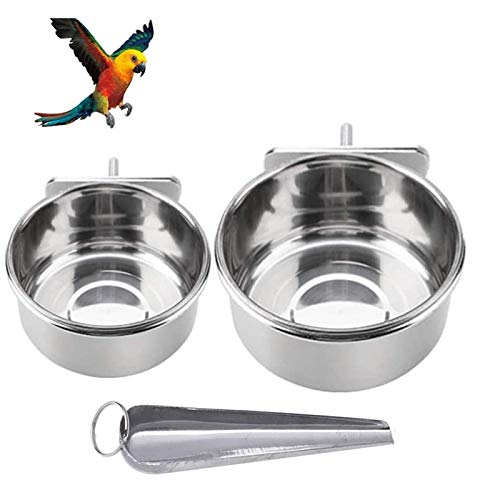 Parrot Feeding Bowls, Bird Cage Cups Holder - Stainless Steel Foo...