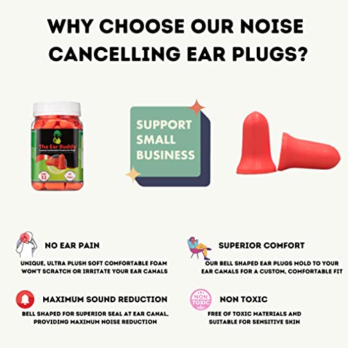 The Ear Buddy Premium Soft Foam Ear Plugs for Sleeping Noise Canc...
