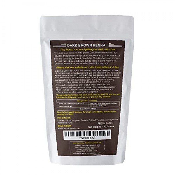1 Pack of Dark Brown Henna Hair Color / Dye - 150 Grams - Henna f...