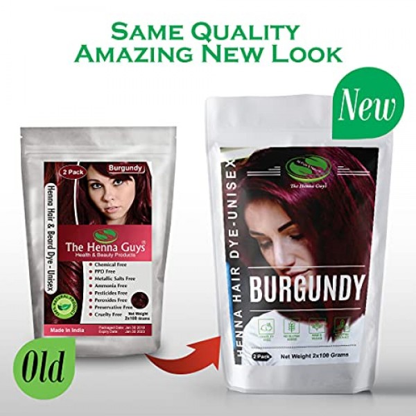 2 Packs of Burgundy Red Henna Hair & Beard Color / Dye 100 Grams ...