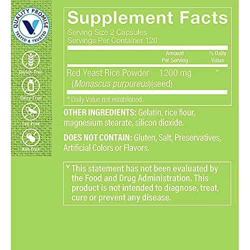 Red Yeast Rice 1200mg, Supports Cholesterol Cardiovascular Health...
