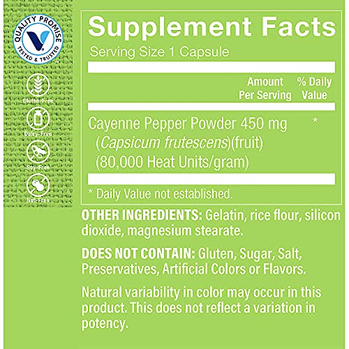 The Vitamin Shoppe Cayenne Extract 450MG Capsicum, Promotes Car...