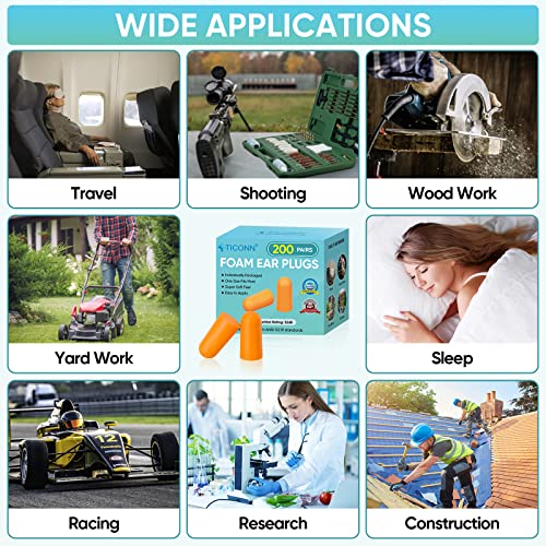 TICONN 200 Pairs Ear Plugs, 32dB Noise Reduction Earplugs for Sle...