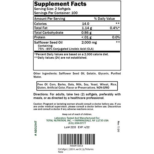 CLA Softgels Supplement | 2,000 MG - 200 Count | Conjugated Linol...