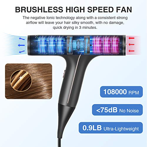 Professional Hair Dryer, Lightweight Ionic Blow Dryer, Negative I...