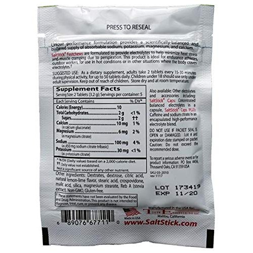SaltStick Fastchews Chewable Electrolyte Tablets, Zesty Lemon Lim...
