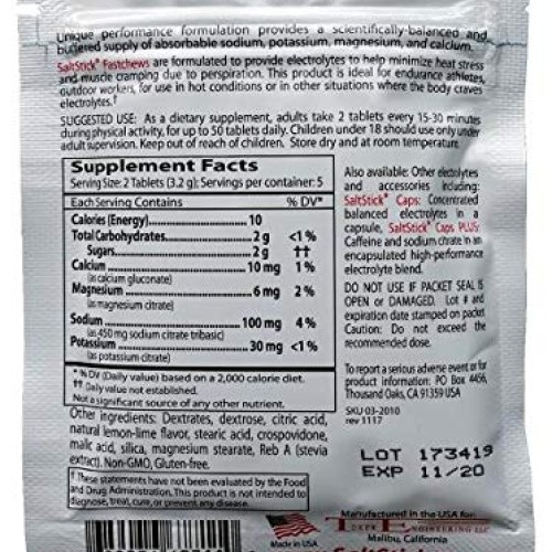 SaltStick Fastchews Chewable Electrolyte Tablets, Zesty Lemon Lim...